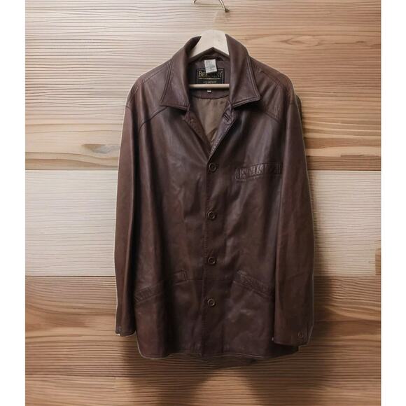 Bernini Genuine Cupro Leather Jacket Coffee Men’s 52 - Picture 1 of 8